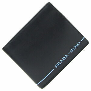 Prada bi fold wallet black leather Compact compartment logo